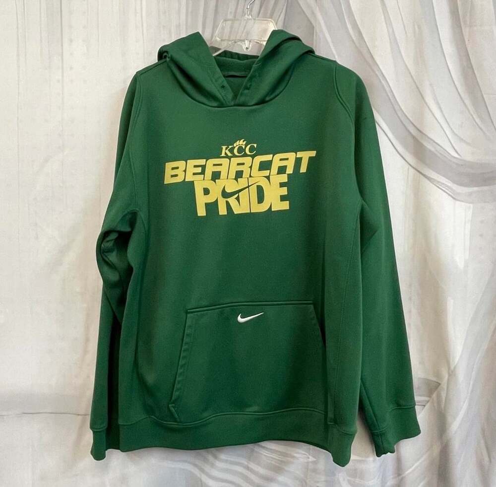 Mens L Large 42-44 Nike KCC Bearcat Pride Green Hoodie Hooded Sweatshirt Kangaro